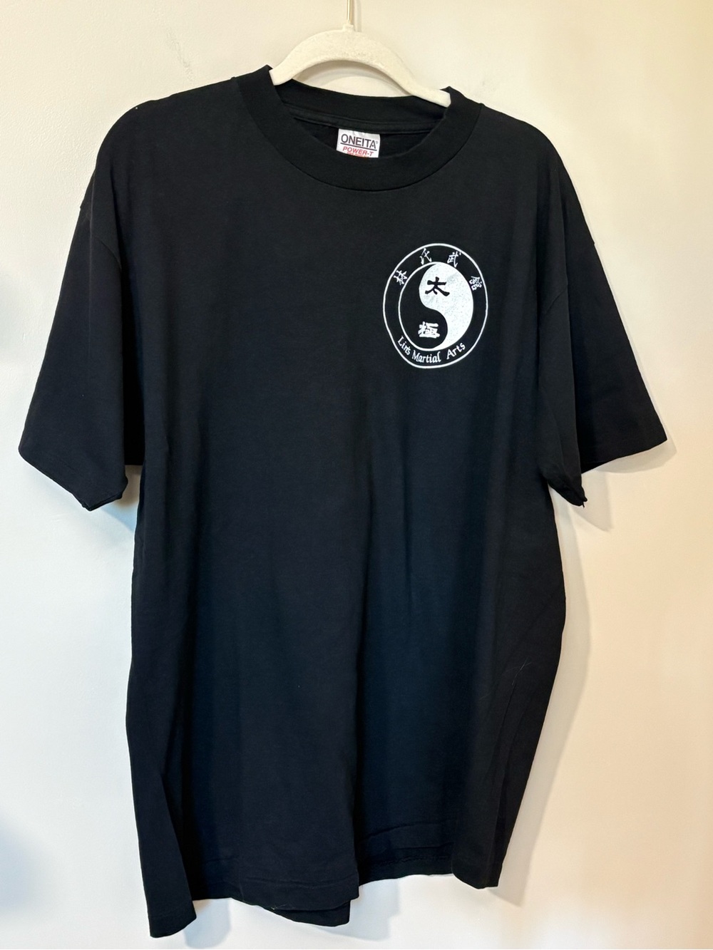 Vintage 90s Oneita Power-T Lin’s Martial Arts Graphic Black Tee USA XL